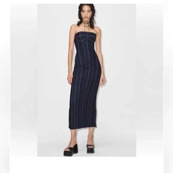 ZARA ZW DENIM MIDI DRESS Size L - Picture 1 of 12